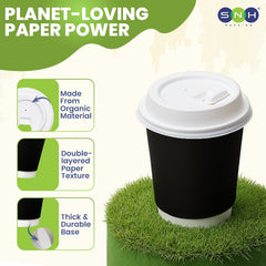 Black Double Wall Paper Cups with Bagasse Lids - SNH Packing