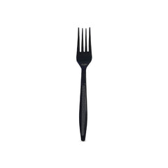 Black plastic fork on a white background