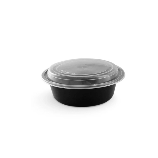 Black Microwave Round Containers with Lids 16oz to 48oz - SNH Packing