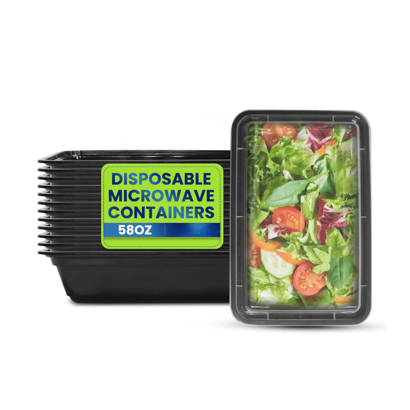 Black Rectangular Microwave Containers with Lids 8 OZ to 58 OZ - SNH Packing