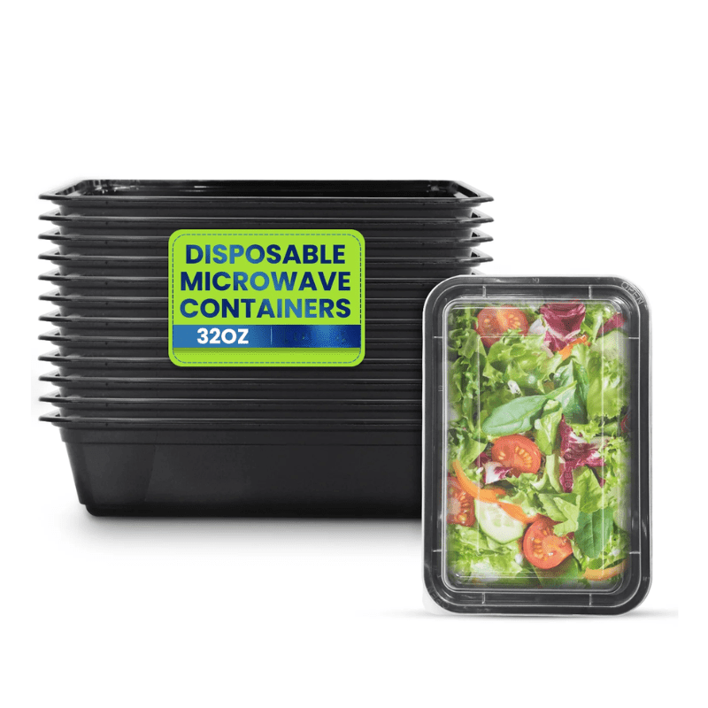 Black Rectangular Microwave Containers with Lids 8 OZ to 58 OZ - SNH Packing