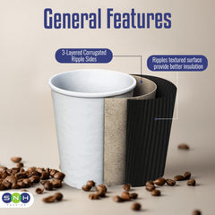 Black Ripple Coffee Cups 4oz to 12oz Insulated Hot Beverage Cups - SNH Packing
