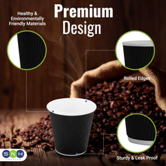 Black Ripple Coffee Cups 4oz to 12oz Insulated Hot Beverage Cups - SNH Packing