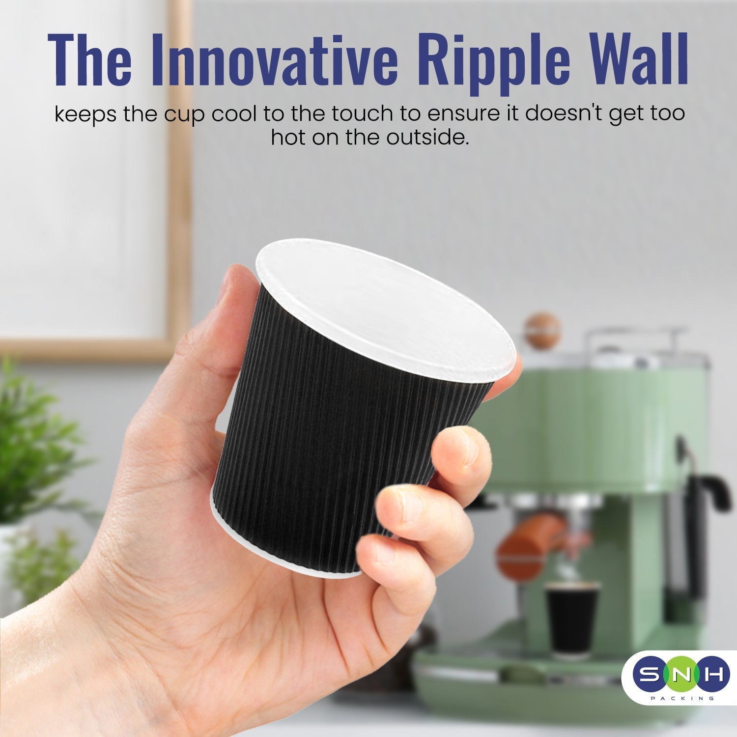 Black Ripple Coffee Cups 4oz to 12oz Insulated Hot Beverage Cups - SNH Packing
