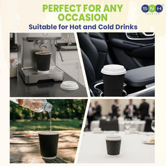 Black Ripple Wall Paper Cup with Bagasse Lid - SNH Packing
