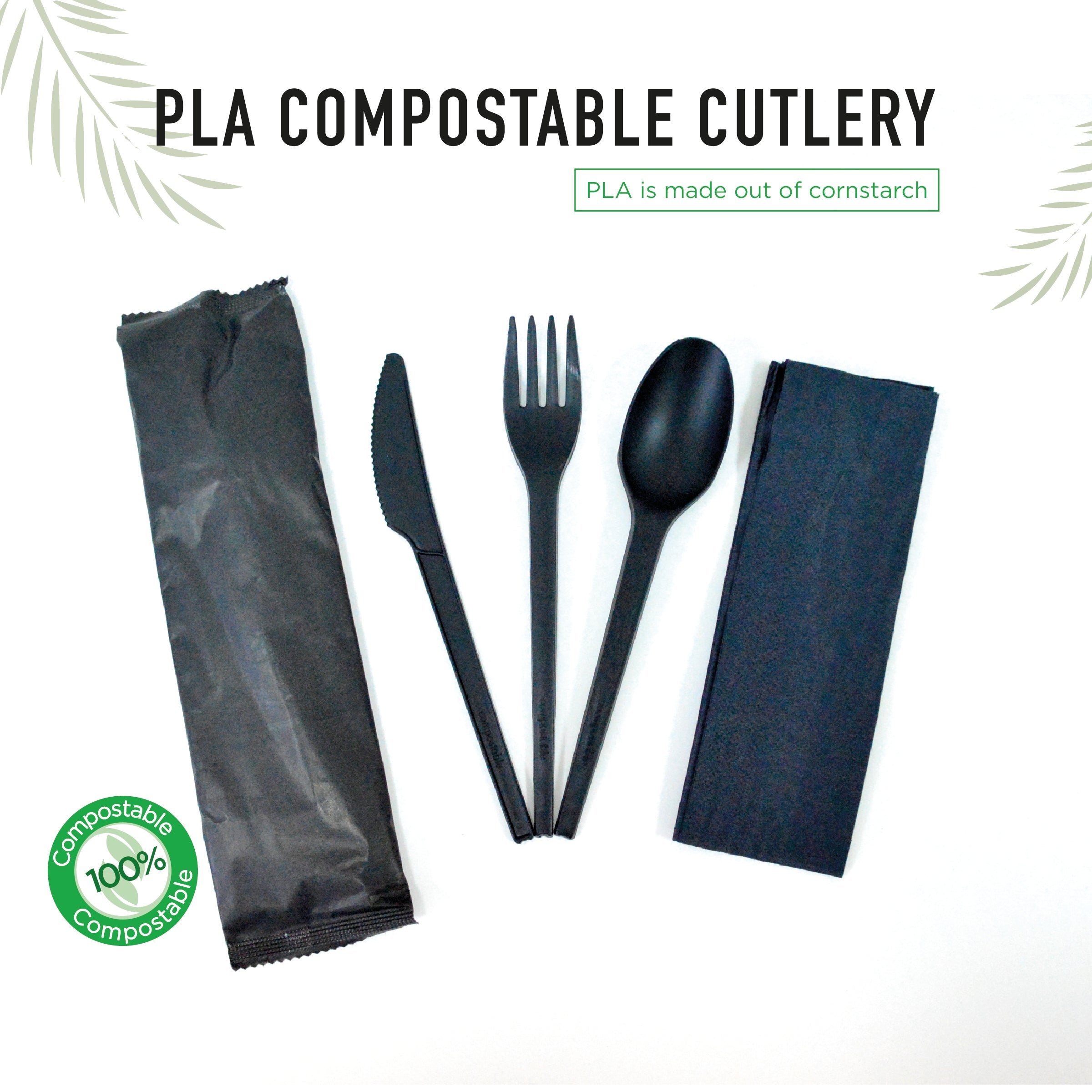 Bio-Degradable PLA Cutlery Set With Napkin 1X500 Pieces - Your One Stop Solution UAE