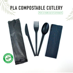 Bio-Degradable PLA Cutlery Set With Napkin 1X500 Pieces - Your One Stop Solution UAE