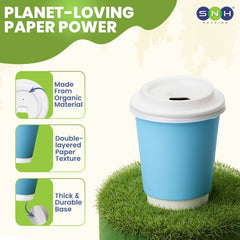 Blue Double Wall Paper Cups with Bagasse Lids - SNH Packing