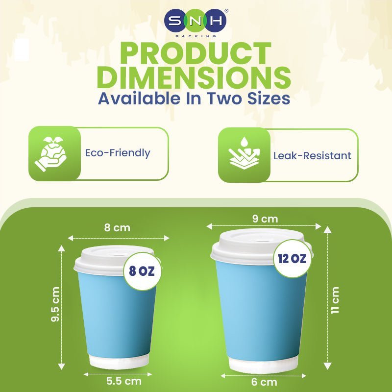 Blue Double Wall Paper Cups with Bagasse Lids - SNH Packing