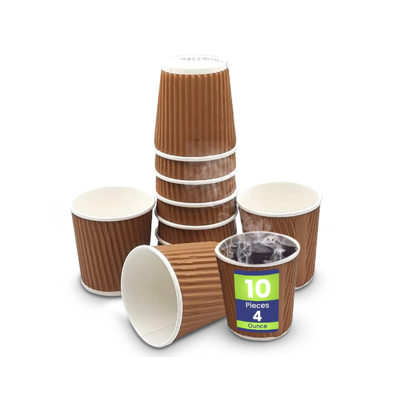 Brown paper cups with a stack on a white background