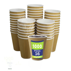Stacks of paper cups with a visible quantity label on a white background
