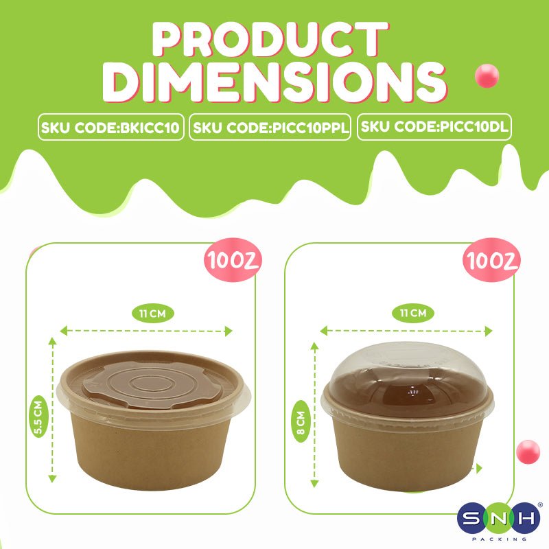 Brown Paper Ice Cream Cups with Lids 4 OZ to 16 OZ - SNH Packing