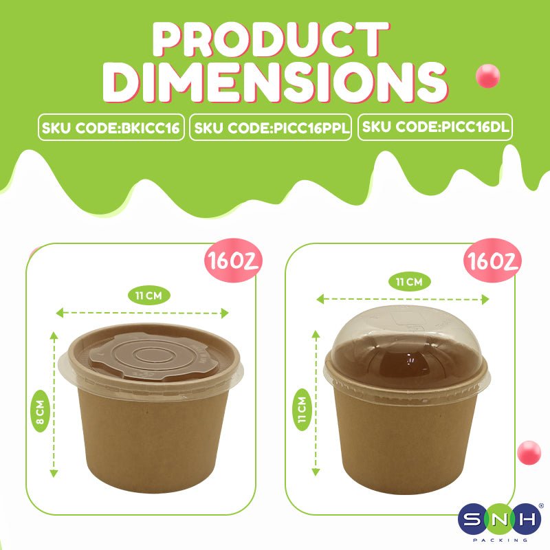 Brown Paper Ice Cream Cups with Lids 4 OZ to 16 OZ - SNH Packing