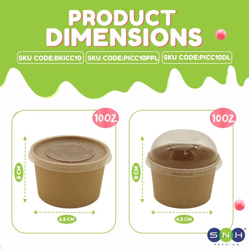 Brown Paper Ice Cream Cups with Lids 4 OZ to 16 OZ - SNH Packing