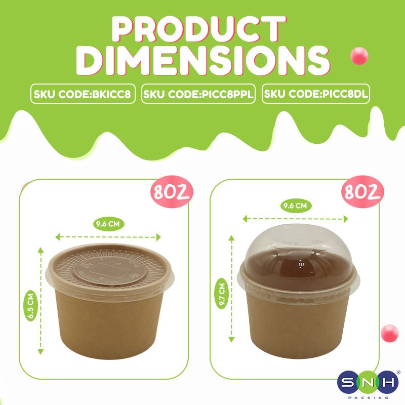 Brown Paper Ice Cream Cups with Lids 4 OZ to 16 OZ - SNH Packing