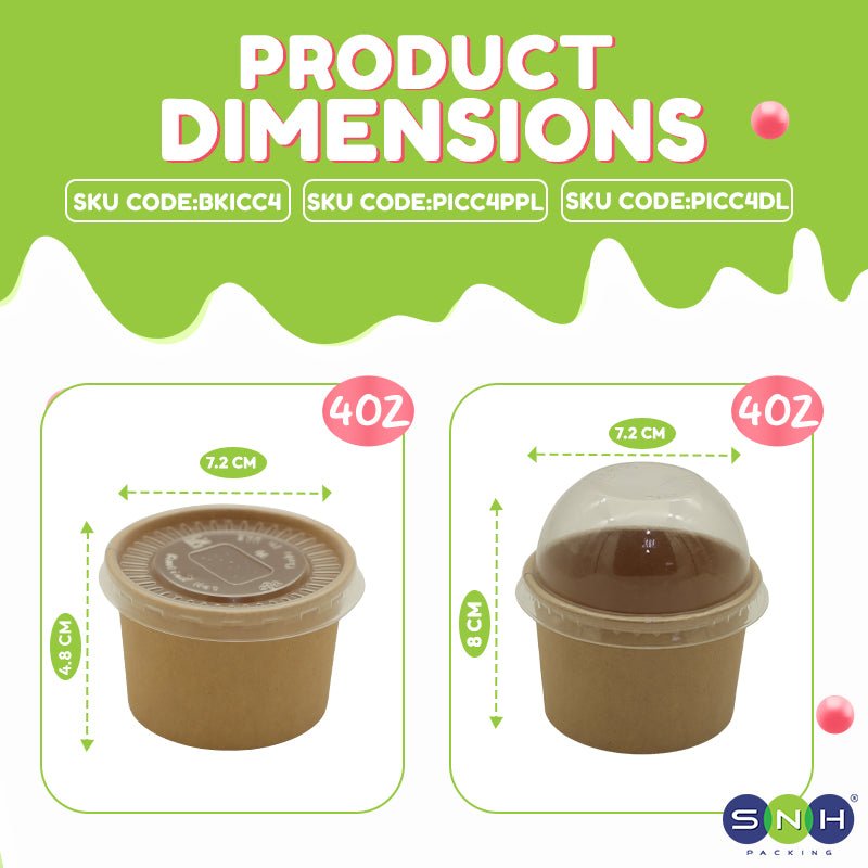 Brown Paper Ice Cream Cups with Lids 4 OZ to 16 OZ - SNH Packing