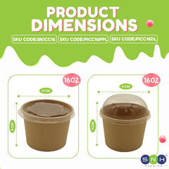 Brown Paper Ice Cream Cups with Lids 4 OZ to 16 OZ - SNH Packing