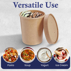 SNH Packing Brown Paper Soup Cups with Lids 8oz to 32oz