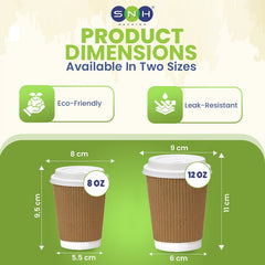 Brown Ripple Wall Paper Cup with Bagasse Lid - SNH Packing