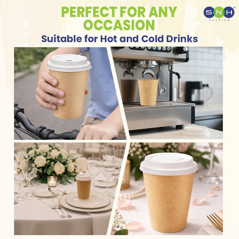Brown Single Wall Paper Cups with Bagasse Lids - SNH Packing