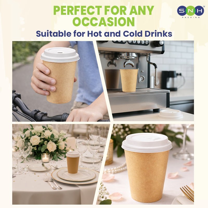 Brown Single Wall Paper Cups with Bagasse Lids - SNH Packing