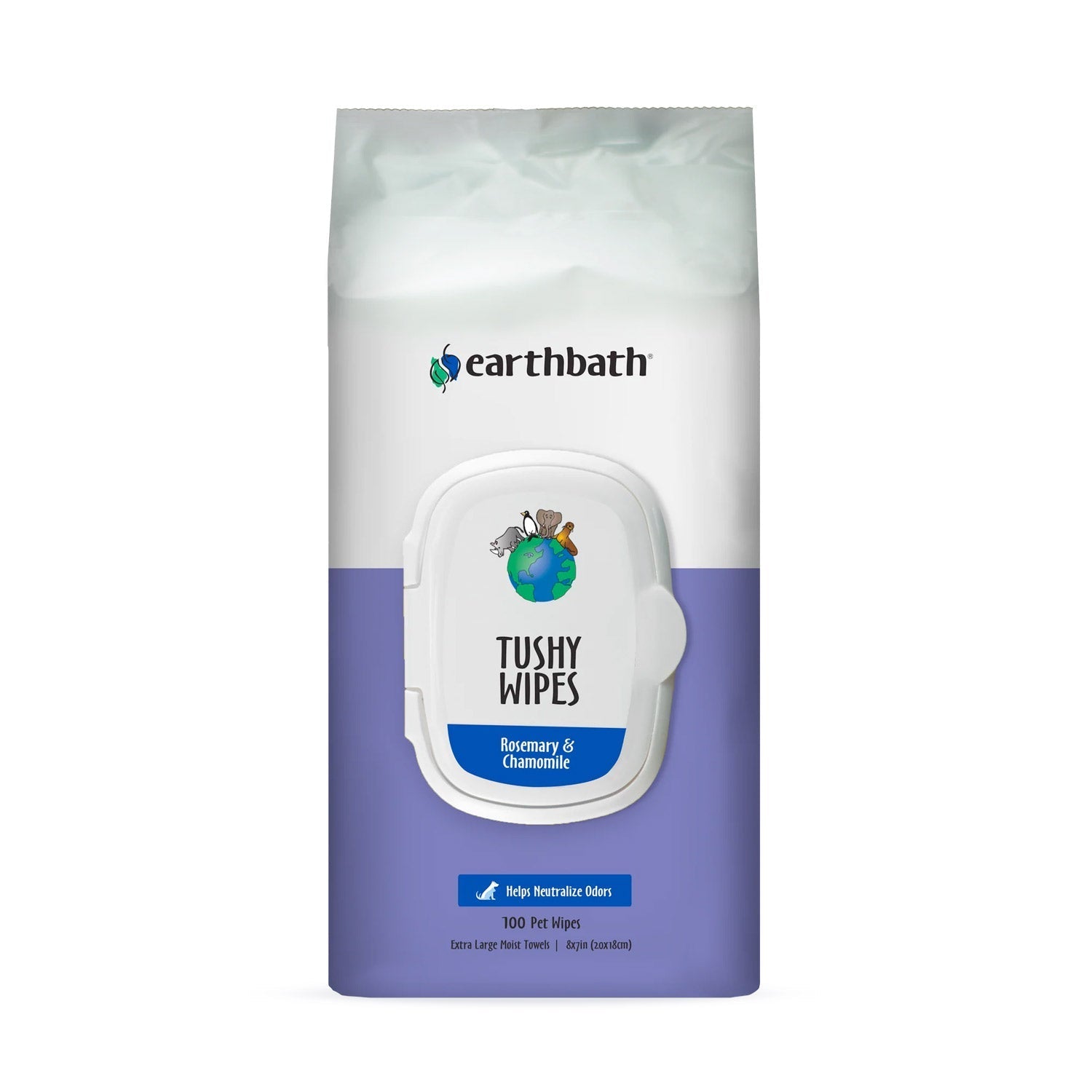 Earthbath Tushy Wipes, Rosemary & Chamomile Odor - Eating Enzymes & Baking Soda, 100 ct wipes in re - sealable pouch - SNH Packing