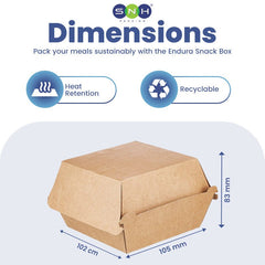 Endura Burger Box Brown Kraft 105x102x83MM Eco Friendly Takeaway - SNH Packing
