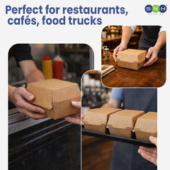 Endura Burger Box Brown Kraft 105x102x83MM Eco Friendly Takeaway - SNH Packing