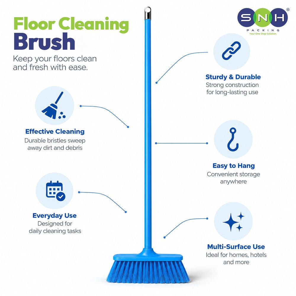 Floor Cleaning Broom With Stick - Blue Brush with Handle - SNH Packing