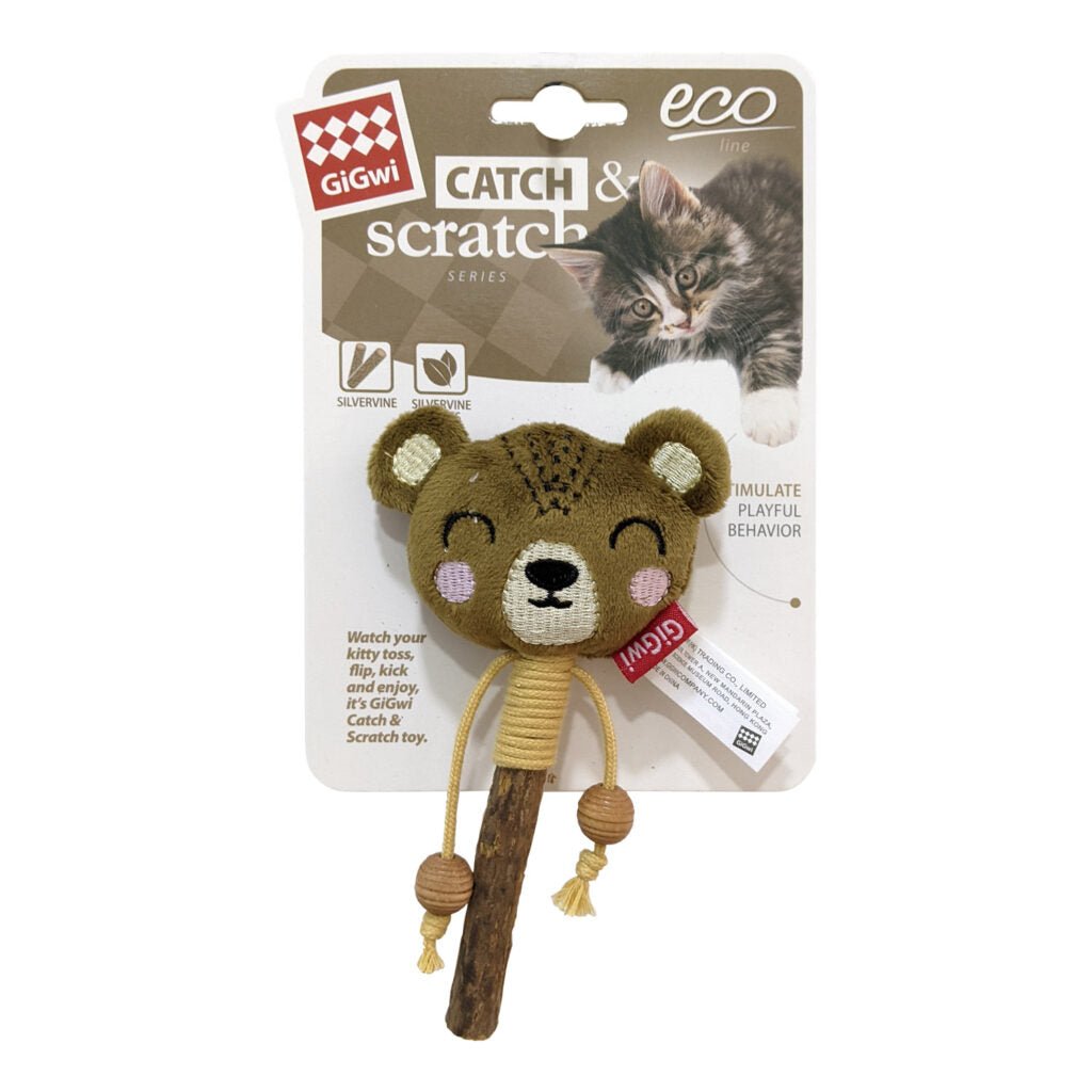 GiGwi Bear Catch & Scratch Eco line with Slivervine Leaves and Stick - SNH Packing