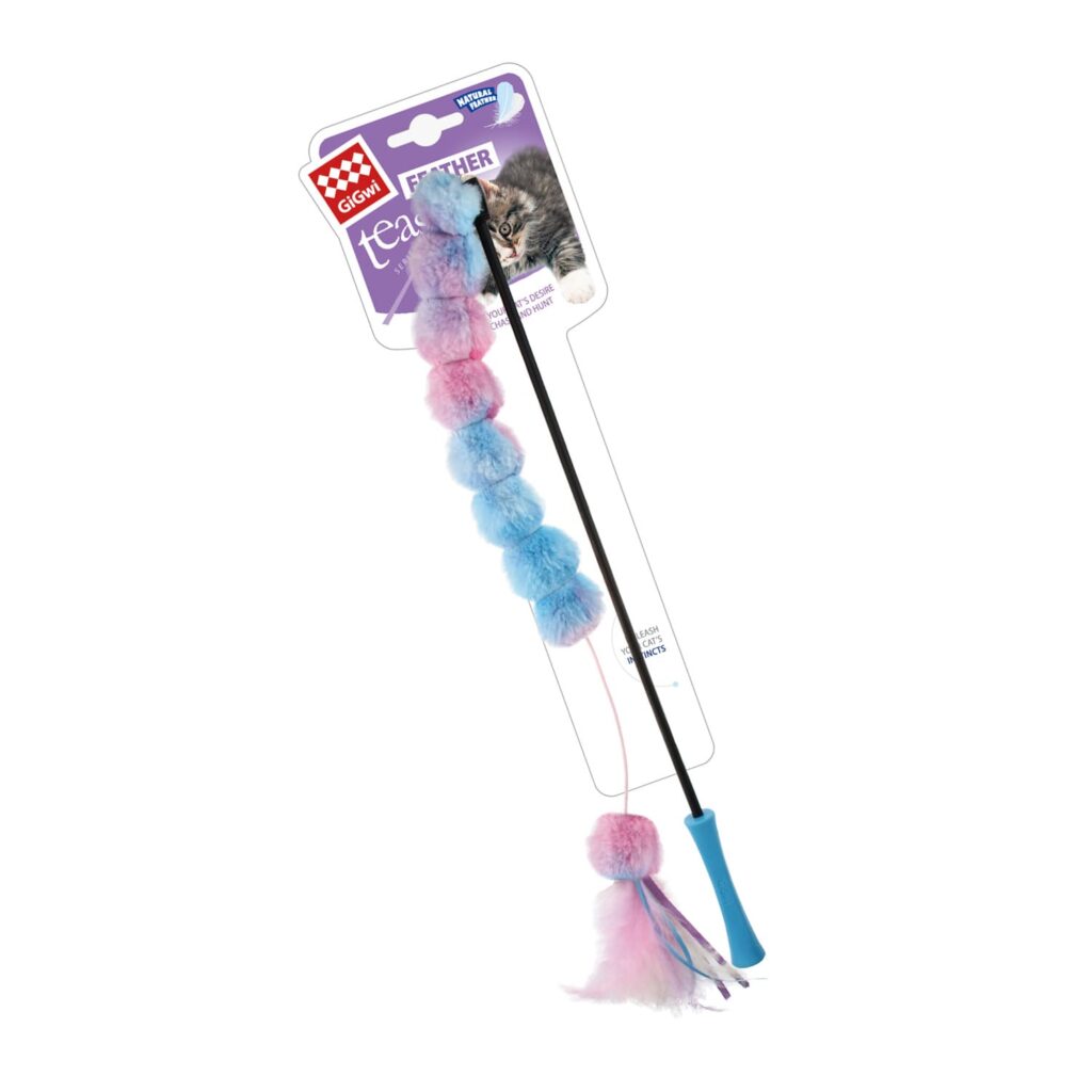 GiGwi Catwand Feather Teaser with natural feather, plush tail and TPR handle - SNH Packing