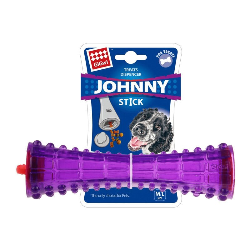 GIGWI Treat Dispenser Johnny Stick Durable TPR Transparent Purple - SNH Packing
