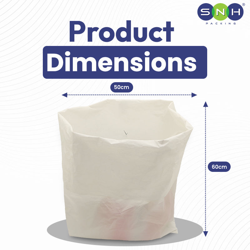 White mesh bag with dimensions labeled, featuring the SNH Packing logo.