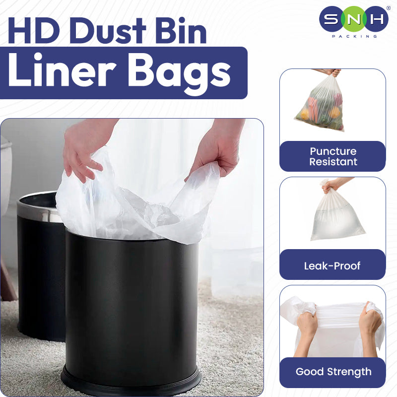 HD Dust Bin Liner Bags with puncture resistant, leak-proof, and good strength features.