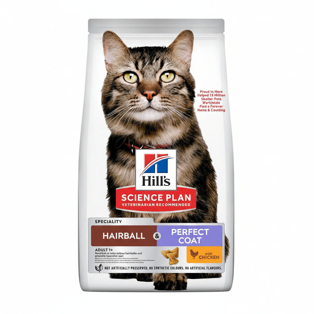 Hills Science Plan Hairball & Perfect Coat Adult Dry Cat Food with Chicken 1.5kg - SNH Packing