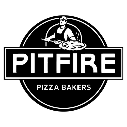 Logo of Pitfire Pizza Bakers with a black circle and white text on a white background
