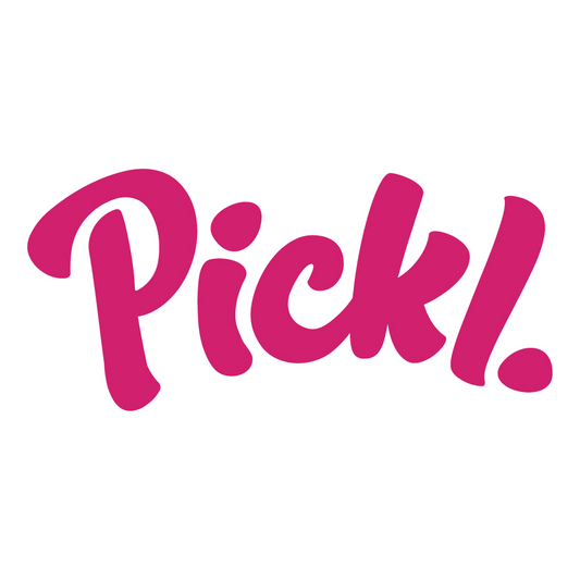 Pink 'Pick!' text on a white background