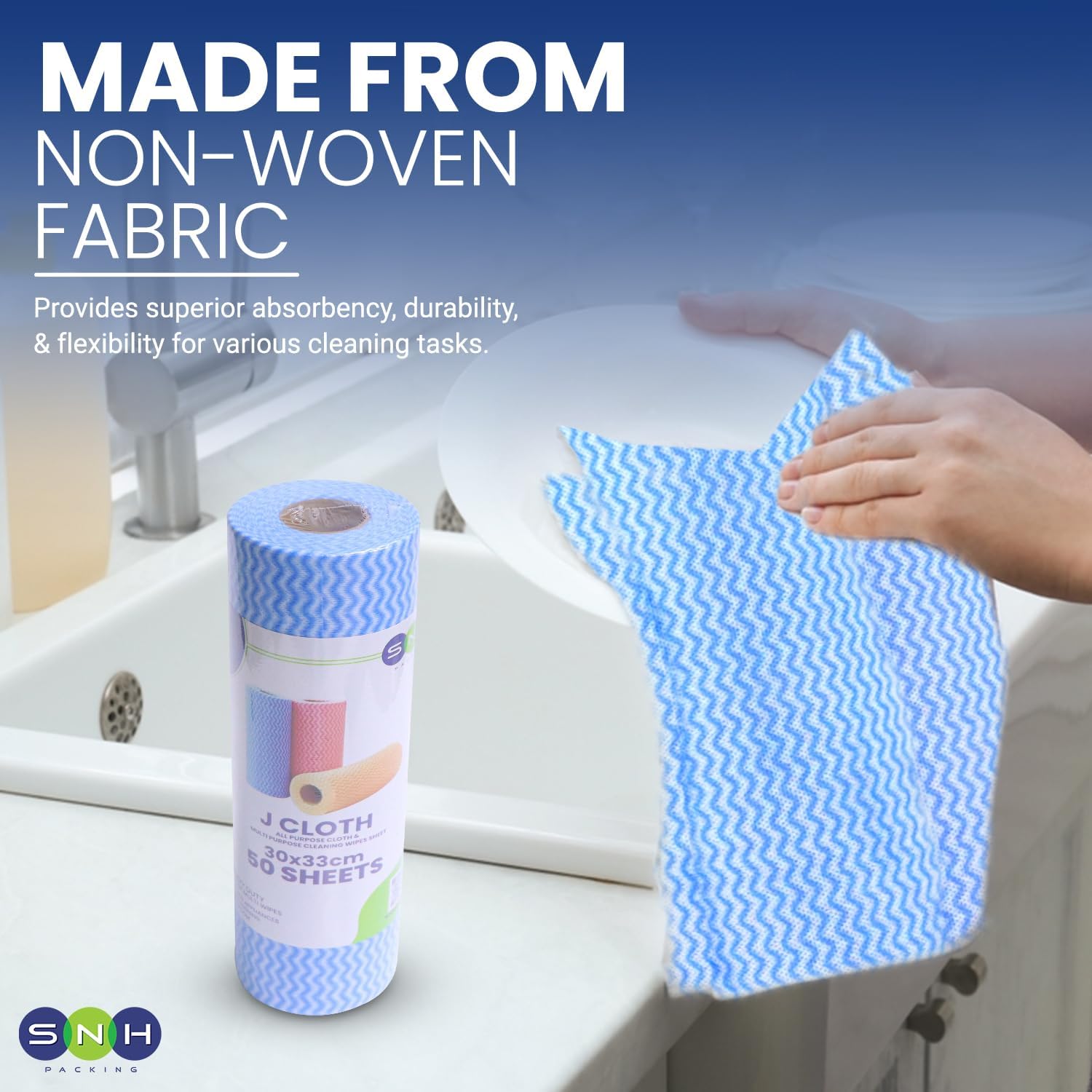 J Cloth Roll Blue 30x33cm 50 Pieces Reusable Cleaning Cloth - SNH Packing