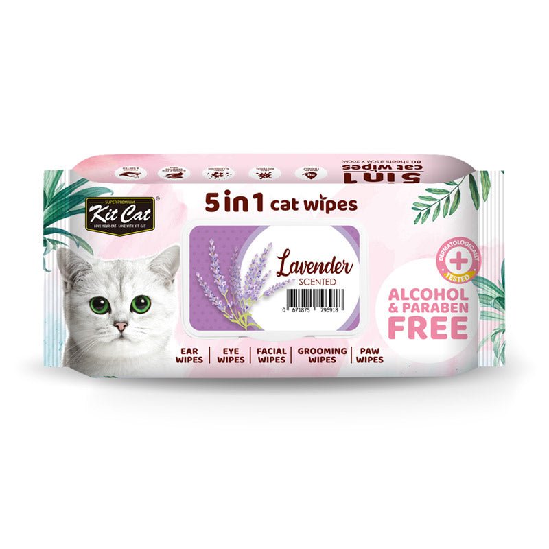 Kit Cat 5 - in - 1 Cat Wipes LAVENDER Scented - SNH Packing