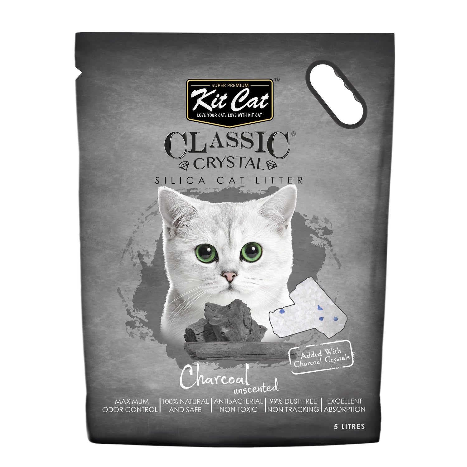 Kit Cat Classic Crystal Cat Litter Charcoal Unscented (5 Litres) - SNH Packing