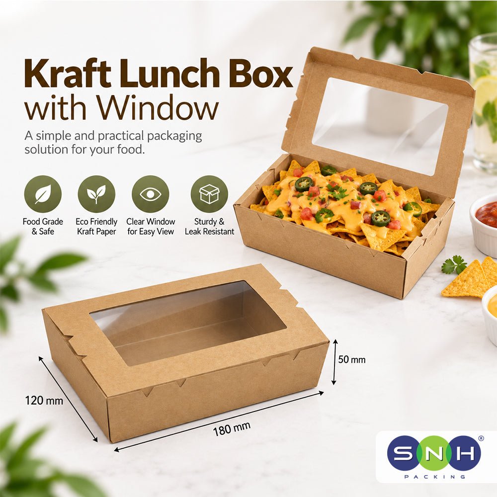 Kraft Lunch Box with Window Brown 120mm to 195mm - SNH Packing