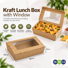 Kraft Lunch Box with Window Brown 120mm to 195mm - SNH Packing