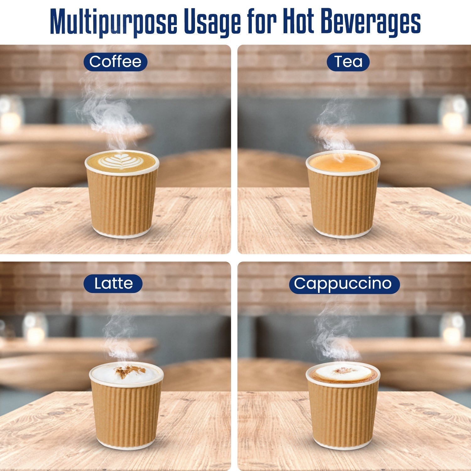Kraft Ripple Coffee Cups with Lids Heat Resistant - SNH Packing