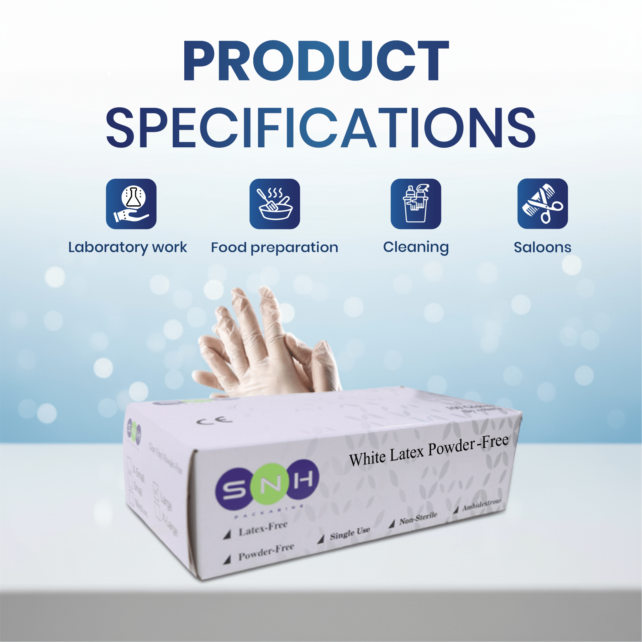 Latex Gloves – Powder - Free Disposable Gloves 100 PCS PKT - SNH Packing