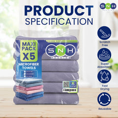 Microfiber Cleaning Cloth Pack – 40x40cm | 5pcs x 20PKTs | Multi-Color Options