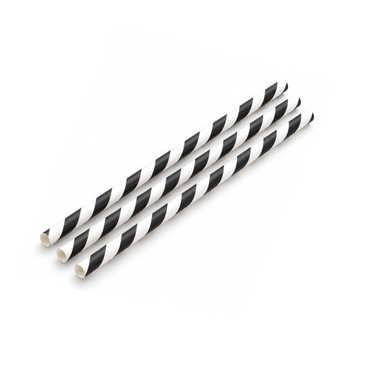Paper Straw Black Stripe 8mm x 197mm 100 Pieces - SNH Packing