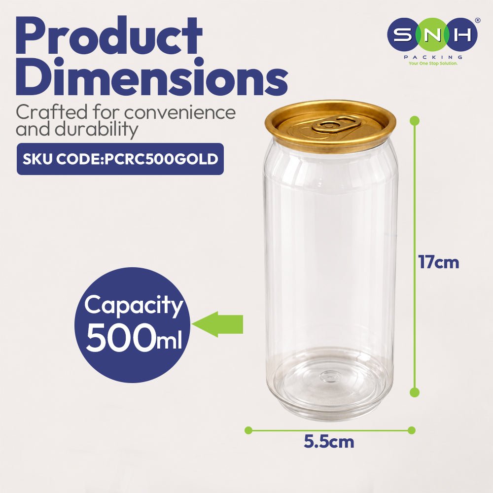 PET Can Clear Round with Gold Lid 55mm 250ml to 500ml - SNH Packing