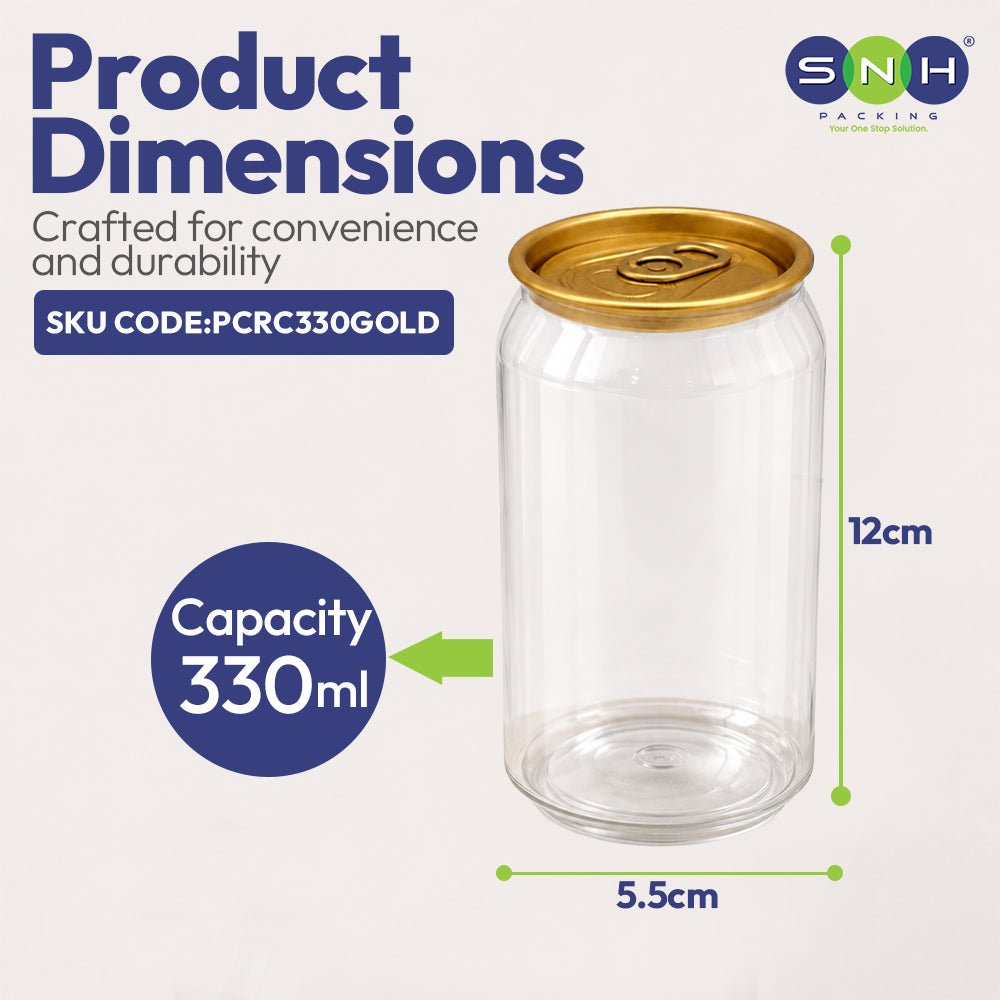 PET Can Clear Round with Gold Lid 55mm 250ml to 500ml - SNH Packing