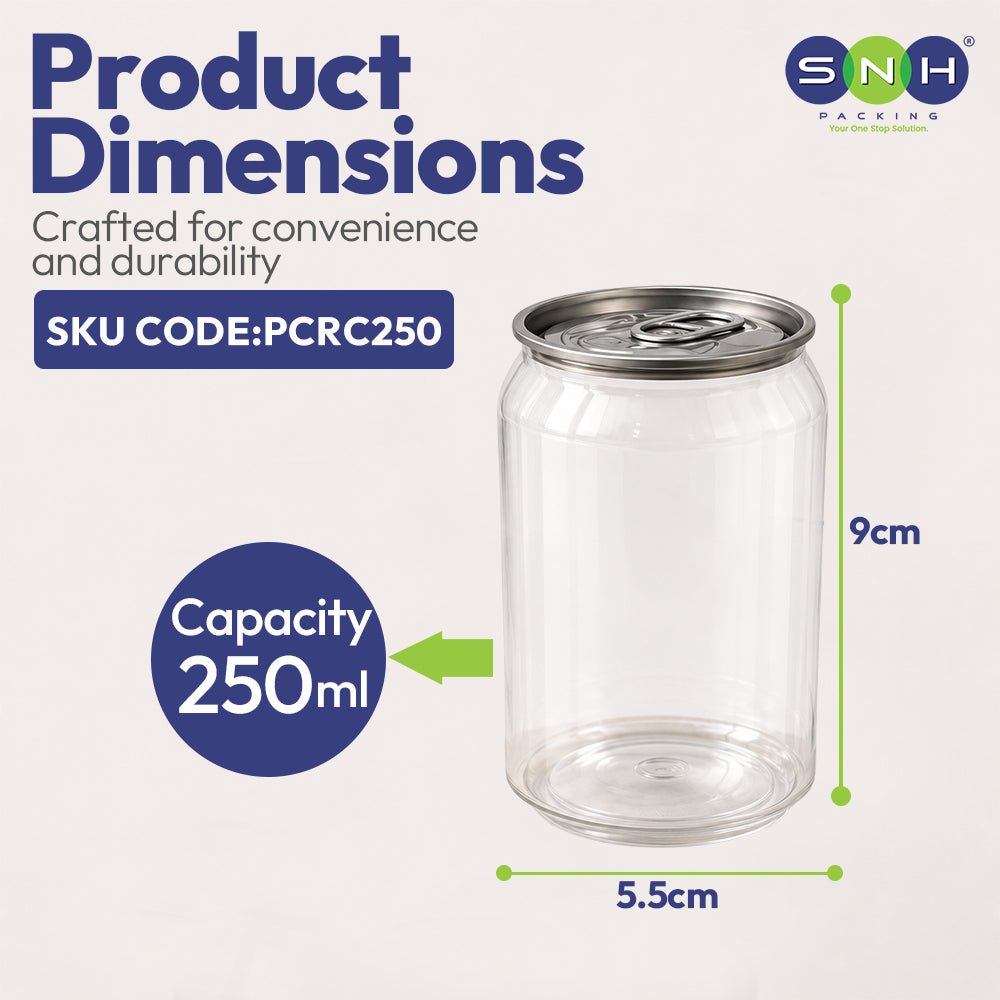 PET Can Clear Round with Silver Lid 55mm 250ML to 500ML - SNH Packing