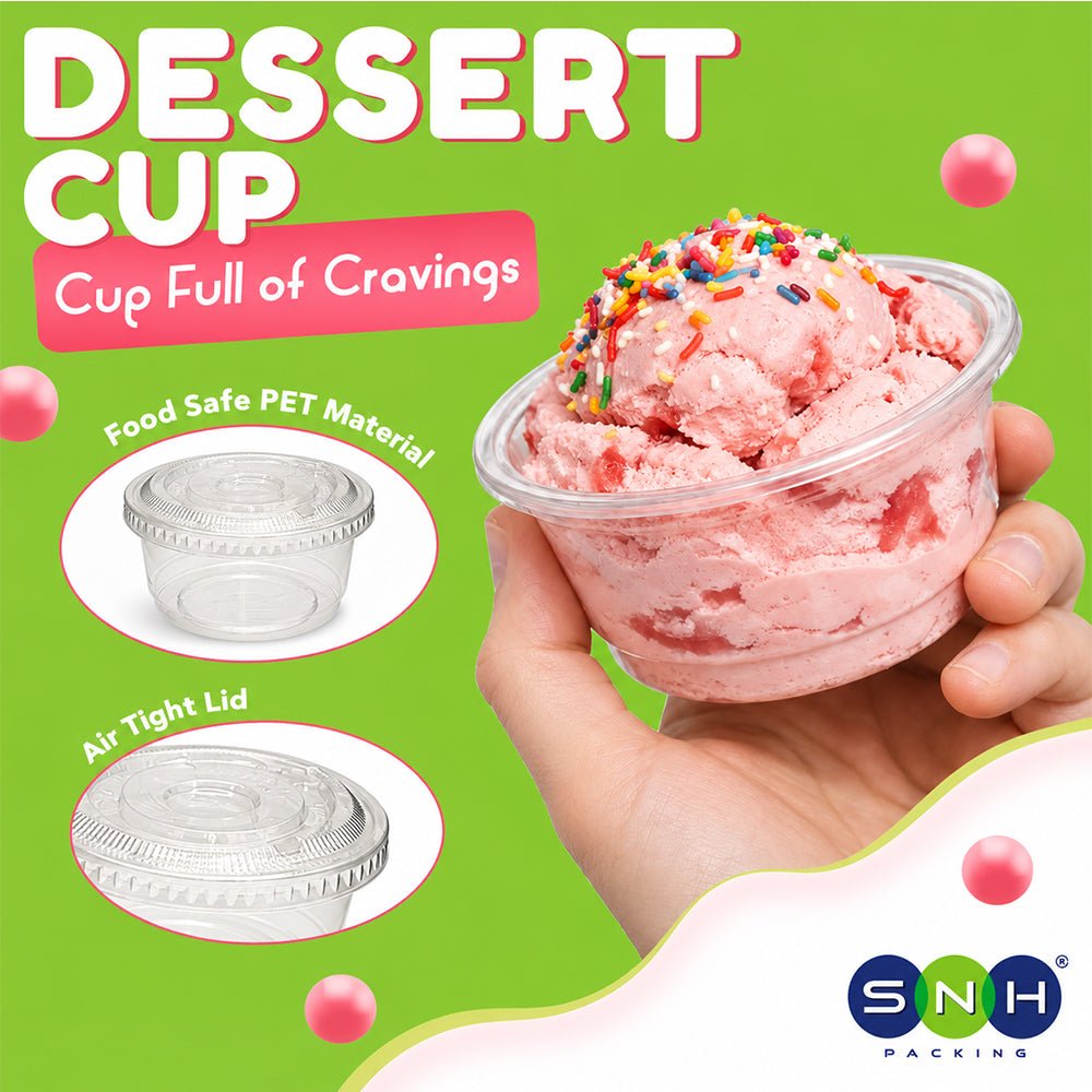PET Dessert Cups SD15 SD20 6oz 8oz with Lids - SNH Packing
